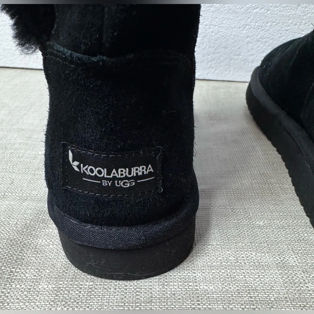Koolaburra  BY UGG Black Mid-Calf Suede Button Faux-Fur Boots Women